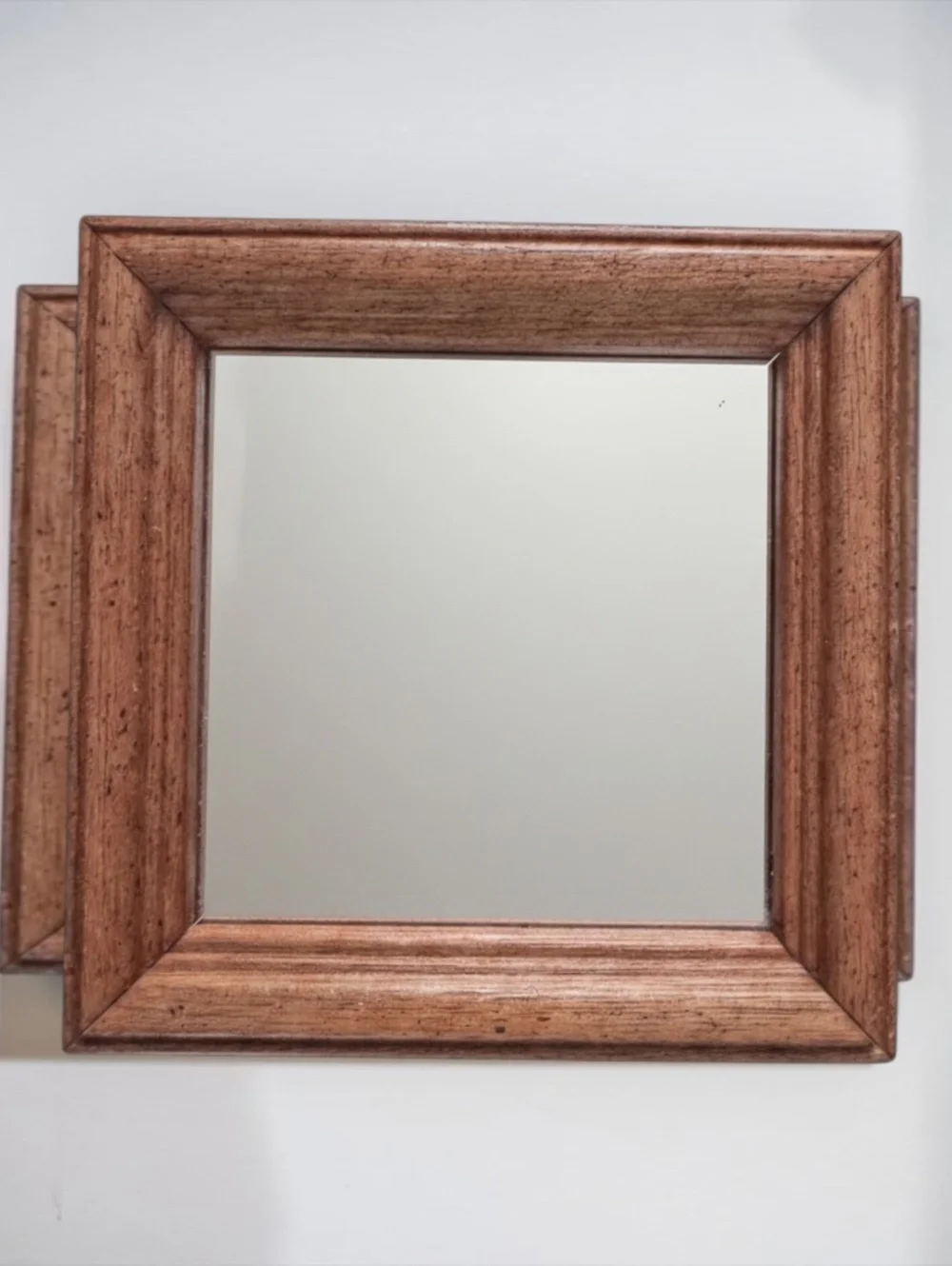 Vintage Small Wood Framed Wall Mirror 5.5” Square Rustic Country Farmhouse Decor
